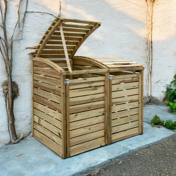 Cache poubelle double en bois traité | 145 x 92 x 120 cm | Bois autoclave