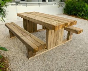 Table de pique nique moderne en bois traité 6 places | 180 x 159 x 73 cm | Bois autoclave