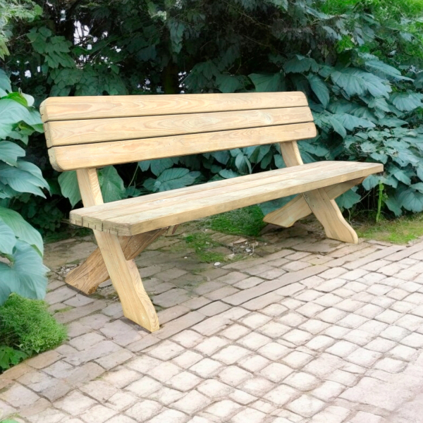Banc en bois traité 3 places | 180 x 56 x 88 cm | Bois autoclave | 45 mm d'épaisseur 
