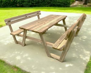 Table de pique nique avec dossier en bois traité 6 places | 180 x 197 x 71 cm | Bois autoclave 