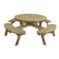 Table de pique nique ronde en bois traité 4 places | 220 x 220 x 71 cm | Bois autoclave