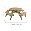 Table de pique nique ronde en bois traité 4 places | 220 x 220 x 71 cm | Bois autoclave