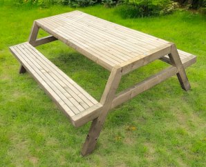 Table de pique nique moderne en bois traité 6 places | 200 x 175 x 70 cm | Bois autoclave