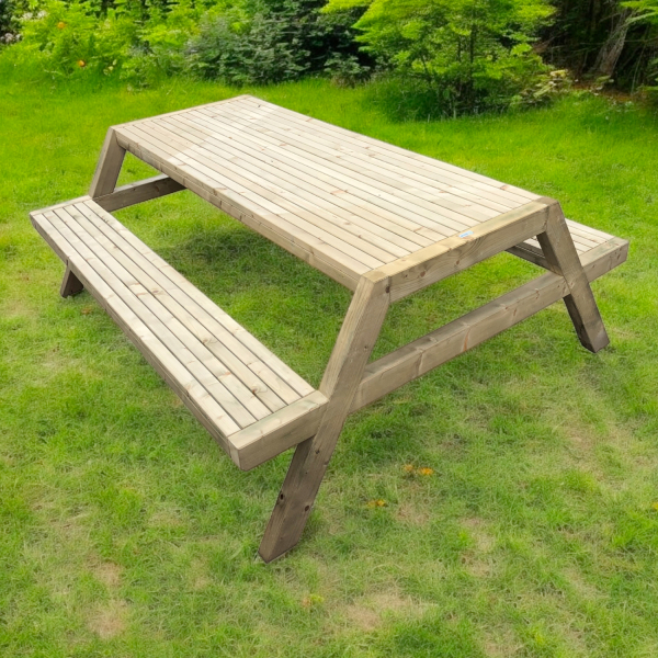Table de pique nique moderne en bois traité 6 places | 200 x 175 x 70 cm | Bois autoclave