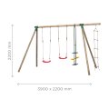 Balançoire double en bois + face à face et échelle DIANA | 390 x 220 x 220 cm | Bois autoclave