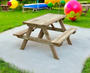 Table de pic nic en bois pour enfants | 89 x 91 x 57 cm | Bois autoclave | 25 mm d'épaisseur 
