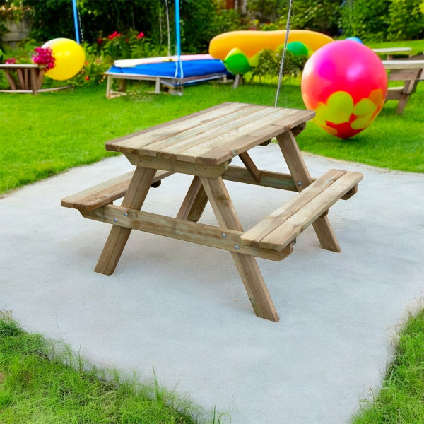 Table de pic nic en bois pour enfants | 89 x 91 x 57 cm | Bois autoclave | 25 mm d'épaisseur 