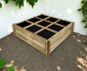 Potager en bois carré avec croisillons + géotextile  | 140 x 140 x 40 cm | Bois autoclave