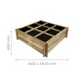 Potager en bois carré avec croisillons + géotextile  | 140 x 140 x 40 cm | Bois autoclave