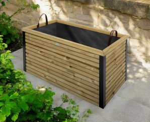 Bac à fleur rectangulaire moderne en bois traité autoclave | 100 x 50 x 50 cm