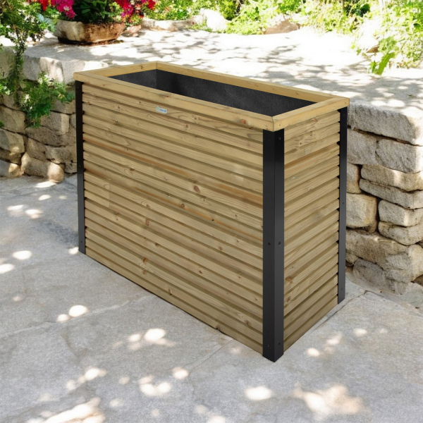 Bac à fleur rectangulaire moderne en bois traité autoclave | 80 x 40 x 80 cm