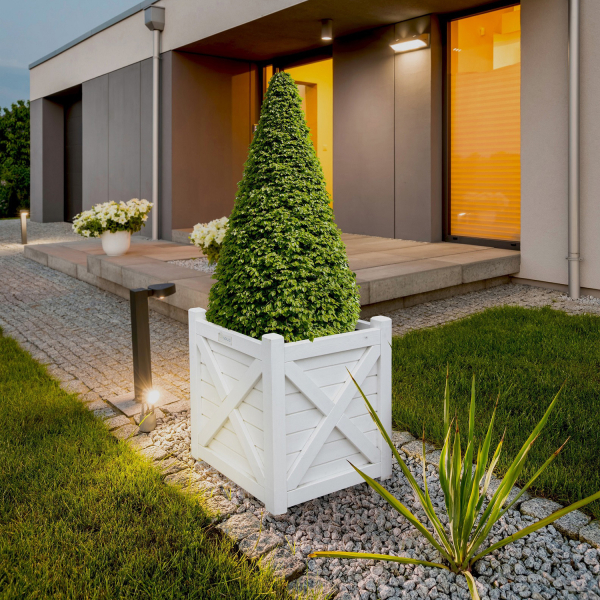 Bac à fleur carré en bois peint en blanc + géotextile | 70 x 70 x 70 cm