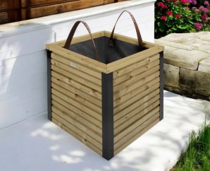 Bac à fleur carré moderne en bois traité autoclave | 50 x 50 x 50 cm