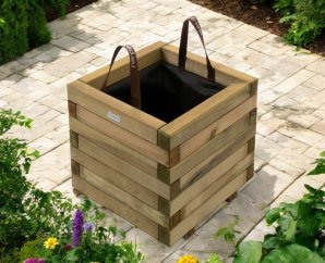 Bac à fleur carré en bois traité autoclave + géotextile | 50 x 50 x 38 cm