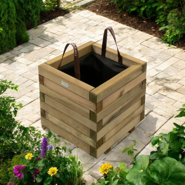 Bac à fleur carré en bois traité autoclave + géotextile | 50 x 50 x 38 cm