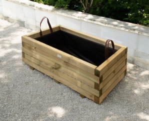 Bac à fleur rectangulaire en bois traité autoclave + géotextile | 90 x 40 x 33 cm