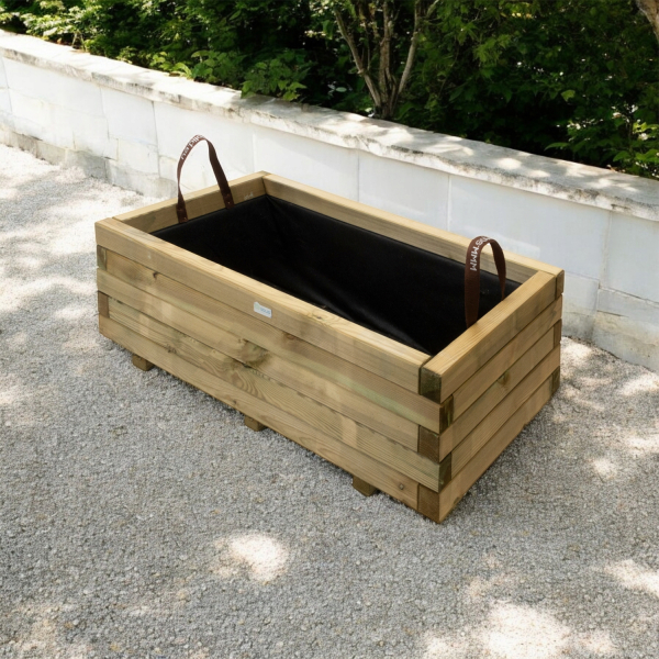 Bac à fleur rectangulaire en bois traité autoclave + géotextile | 110 x 50 x 38 cm