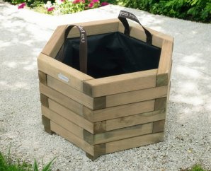 Bac à fleur hexagonal en bois traité autoclave + géotextile | Ø50 x 33 cm