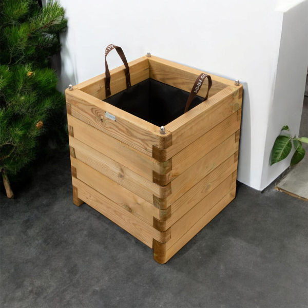 Bac à fleur carré en bois traité autoclave + géotextile | 50 x 50 x 50 cm