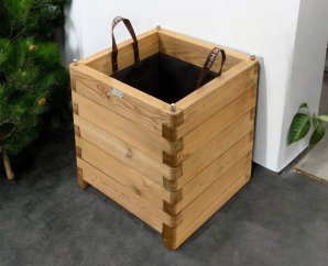 Bac à fleur carré en bois traité autoclave + géotextile | 70 x 70 x 77 cm