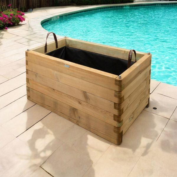 Bac à fleur rectangulaire en bois traité autoclave + géotextile | 100 x 50 x 50 cm