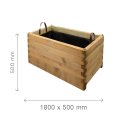 Bac à fleur rectangulaire en bois traité autoclave + géotextile | 180 x 50 x 50 cm