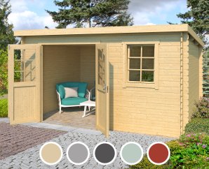Abri de jardin en bois AMIRA 275 | 380 x 275 cm | 5 coloris | 28 mm d'épaisseur