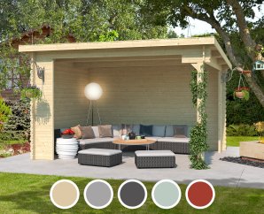 Abri terrasse en bois BUFFALO 380 | 380 x 275 cm | 5 coloris | 28 mm d'épaisseur