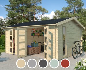 Abri de jardin en bois CARROZ 2 | 456 x 360 cm | 5 coloris | 28 mm d'épaisseur