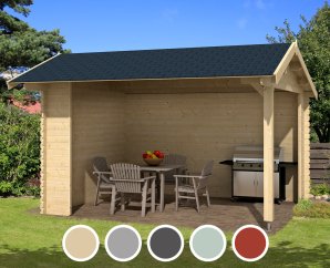 Abri de terrasse en bois KIRIAN 300 | 380 x 300 cm | 5 coloris | 28 mm d'épaisseur
