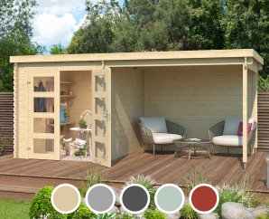 Pool house en bois LONG BEACH | 200 x 230 cm + auvent 272 cm | 5 coloris | 28 mm d'épaisseur