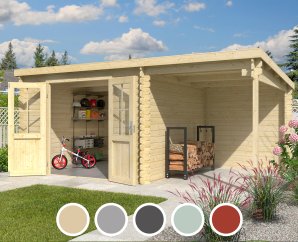 Pool house en bois TAMPA | 292 x 292 cm + auvent 189 cm | 5 coloris | 28 mm d'épaisseur