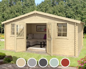 Abri de jardin en bois UDO 380 | 480 x 380 cm | 5 coloris | 28 mm d'épaisseur