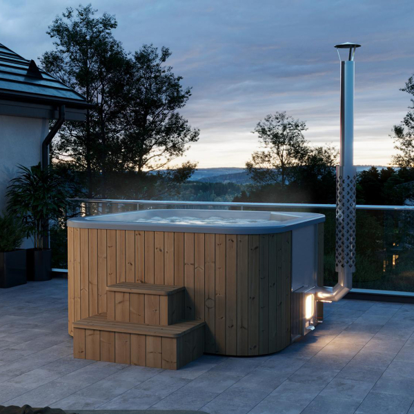 Bain nordique traditionnel à remous carré | bois thermowood | 6 places | DELUXE