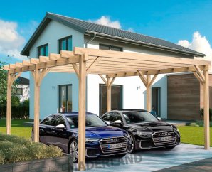 Carport double en bois Nîmes MADERLAND – Abri voiture autoportant en kit, plusieurs dimensions dispo