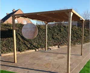 Pergola autoportée en bois traité autoclave avec bâche coco – 300 x 300 cm – SOLID