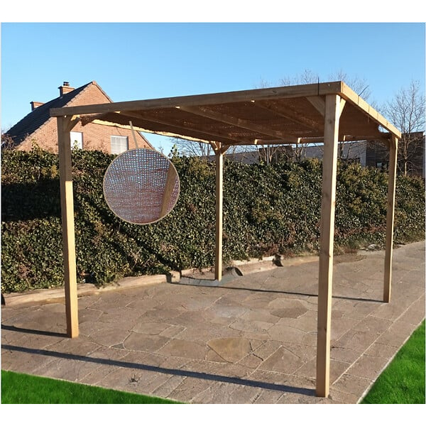 Pergola autoportée en bois traité autoclave avec bâche coco – 300 x 300 cm – SOLID