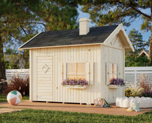 Maisonnette en bois pour enfant Grete – 233 x 175 cm avec mezzanine à assembler Palmako