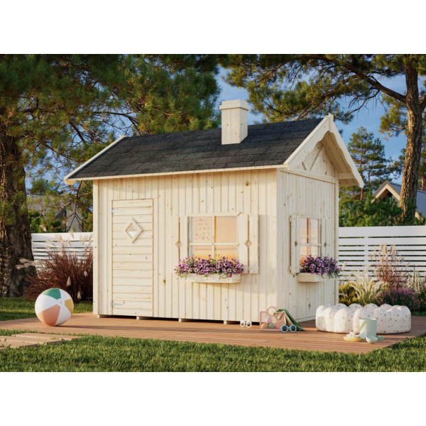 Maisonnette en bois pour enfant Grete – 233 x 175 cm avec mezzanine à assembler Palmako