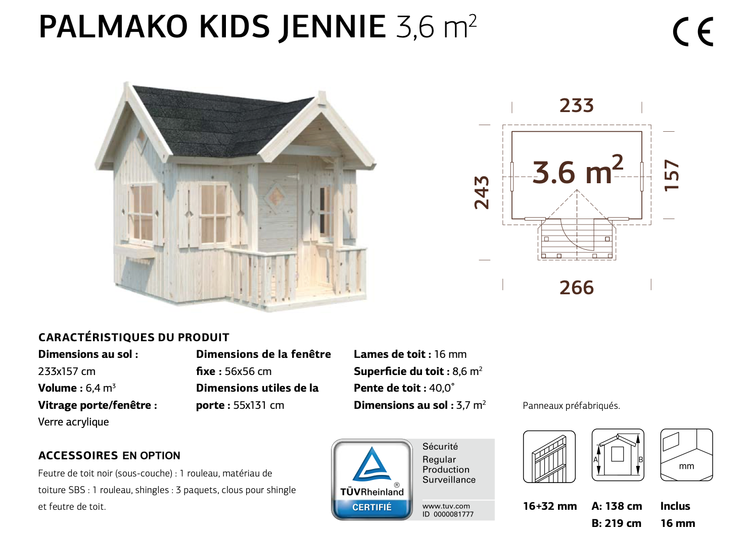 Maisonnette en bois pour enfant Jennie – Cabane de jardin 3,6 m² à assembler Palmako