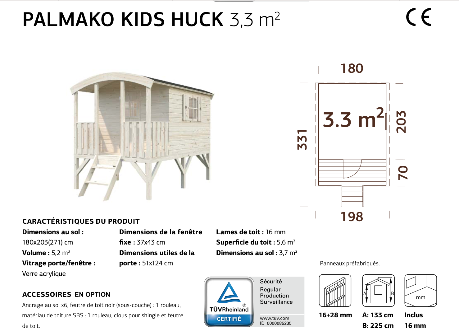 Maisonnette en bois sur pilotis Huck 1,98 x 3,31 m – Palmako