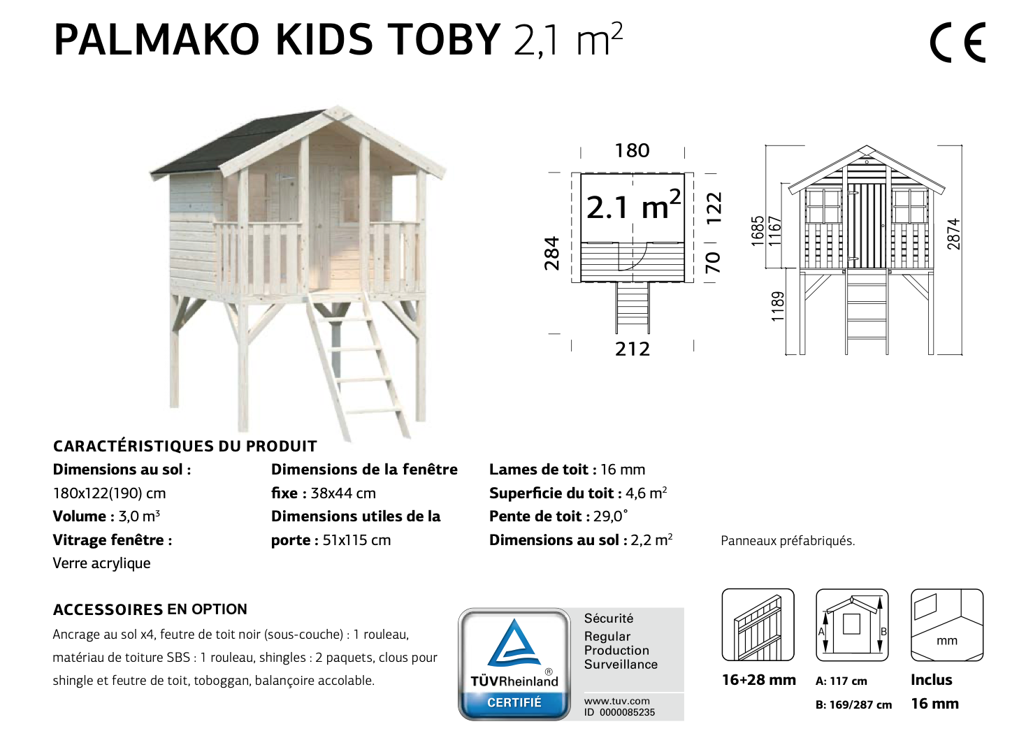 Maisonnette sur pilotis Toby 2,12 x 2,84 m – Palmako