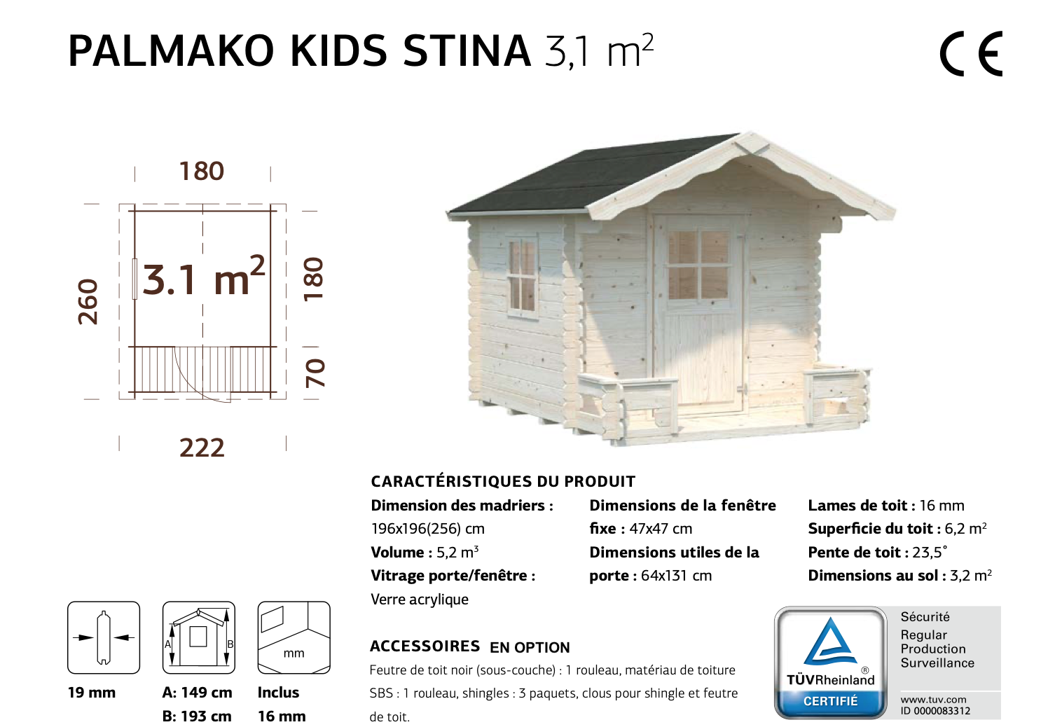 Maisonnette en bois pour enfant Stina 2,22 x 2,60 m – Palmako