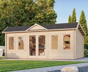 Kit chalet bois en pin nordique  Claudia | 530 x 380 cm | Traitement au choix | 44 mm d'épaisseur