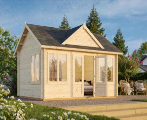 Cabanon bois à emboîter Claudia | 400 x 300 cm | Bois Brut | 34 mm d'épaisseur