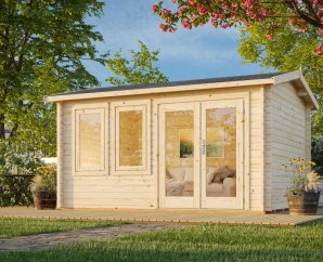 Kit abri extérieur bois Iris 11,1 m2 | 390 x 300 cm | Bois Brut | 44 mm d'épaisseur