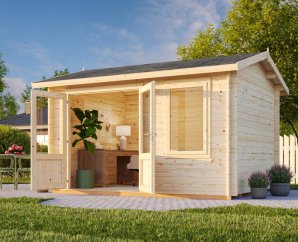 Abri de jardin double pente Iris 9,6 m2 | 360 x 276 cm | Bois Brut | 28 mm d'épaisseur