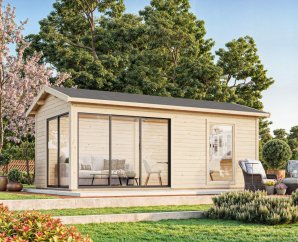 Abri bois porte coulissante AMANDA 17,1 m2 | 595 x 300 | Bois brut | 44 mm d'épaisseur