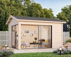 Abri bois contemporain Amanda 11,2 m2 | 390 x 300 cm | Bois brut | 44 mm d'épaisseur