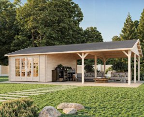 Abri bois avec grande avancée Irene | 956 x 550 cm | Bois Brut | 44 mm d'épaisseur